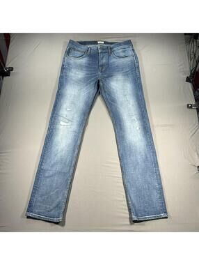 Hudson Byron Jeans Men 34x35 Blue Straight Selvedge Stretch Denim Button Fly USA